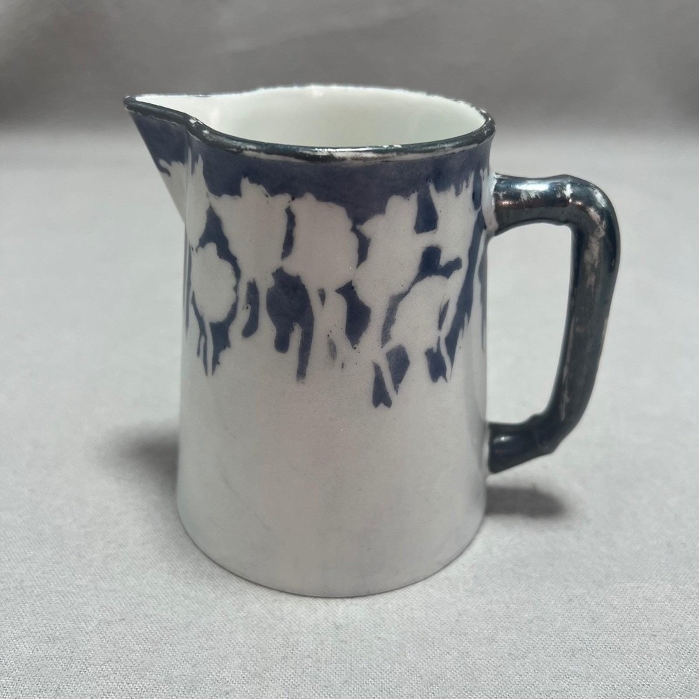 Limoges France Creamer White Cobalt Blue Floral Silhouette Art Deco Vintage
